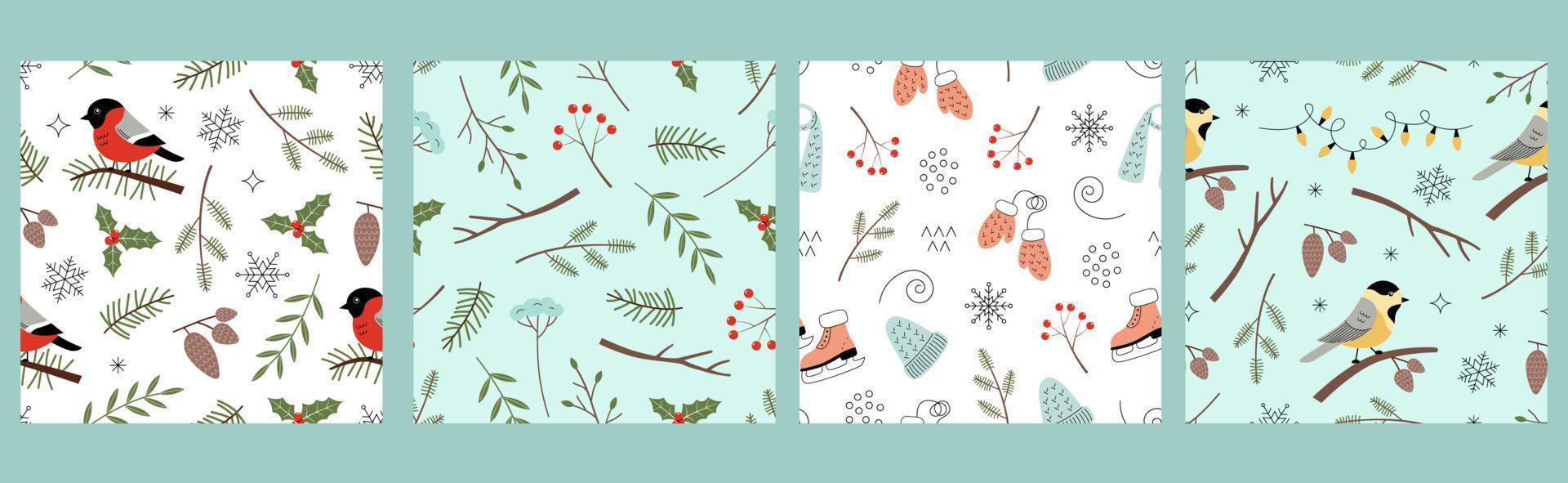 colección de invierno de patrones sin fisuras en un delicado estilo dibujado a mano. acogedora ilustración vectorial perfecta para textiles, artículos de papelería y ropa vector