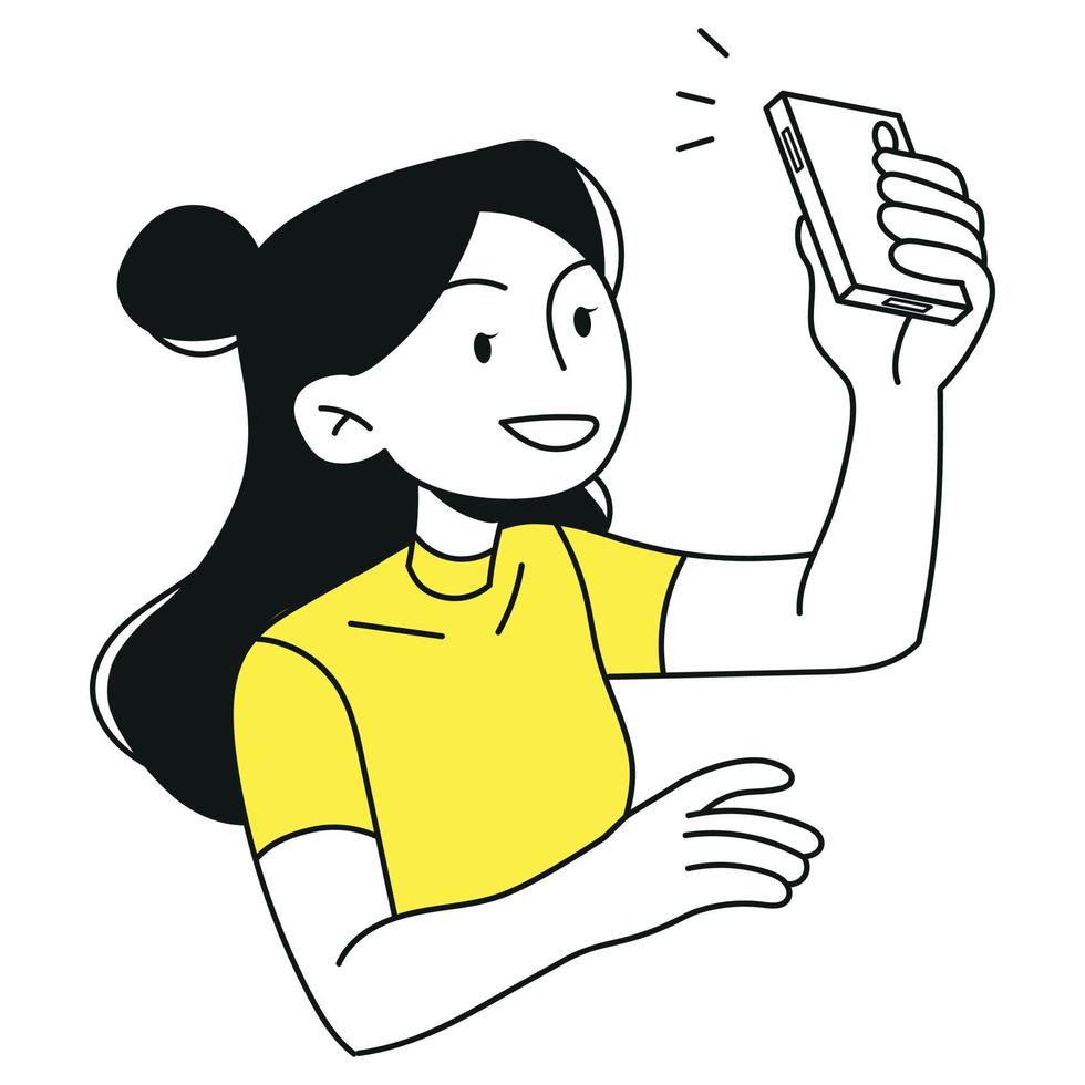 girl takes a selfie, take a picture vector
