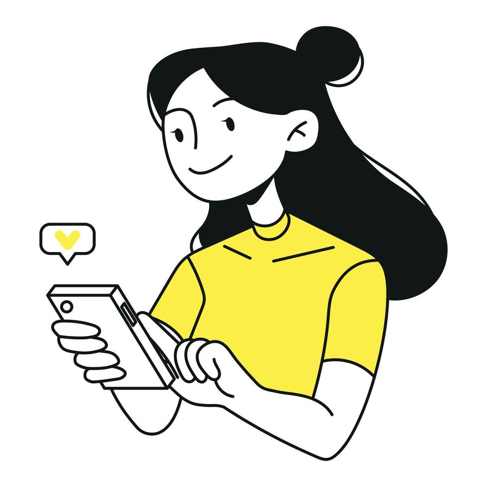girl with phone, checks notifications on the phone vector