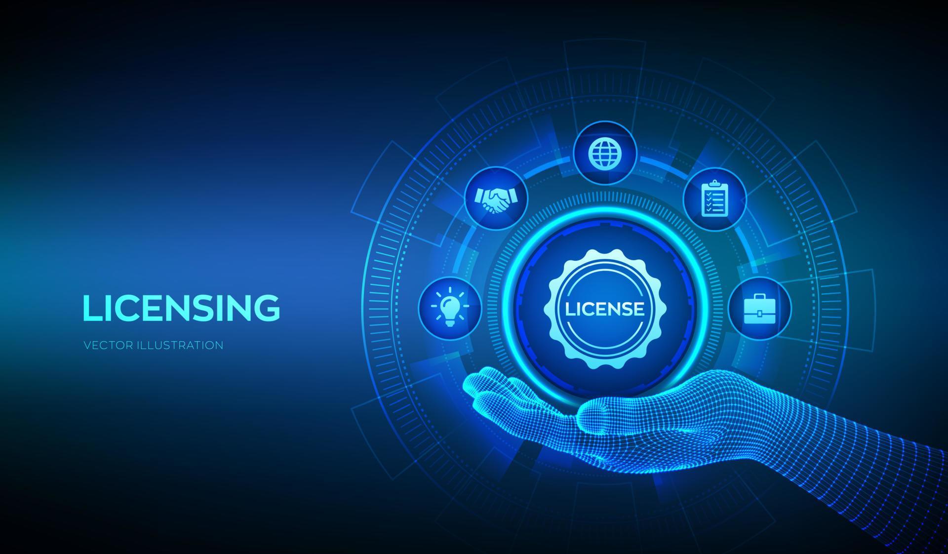 Licensing icon in wireframe hand License agreement Copyright