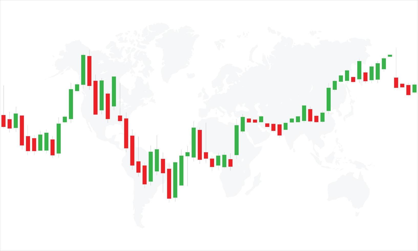 Gráfico de velas del mercado de valores con ilustración de vector de mapa mundial
