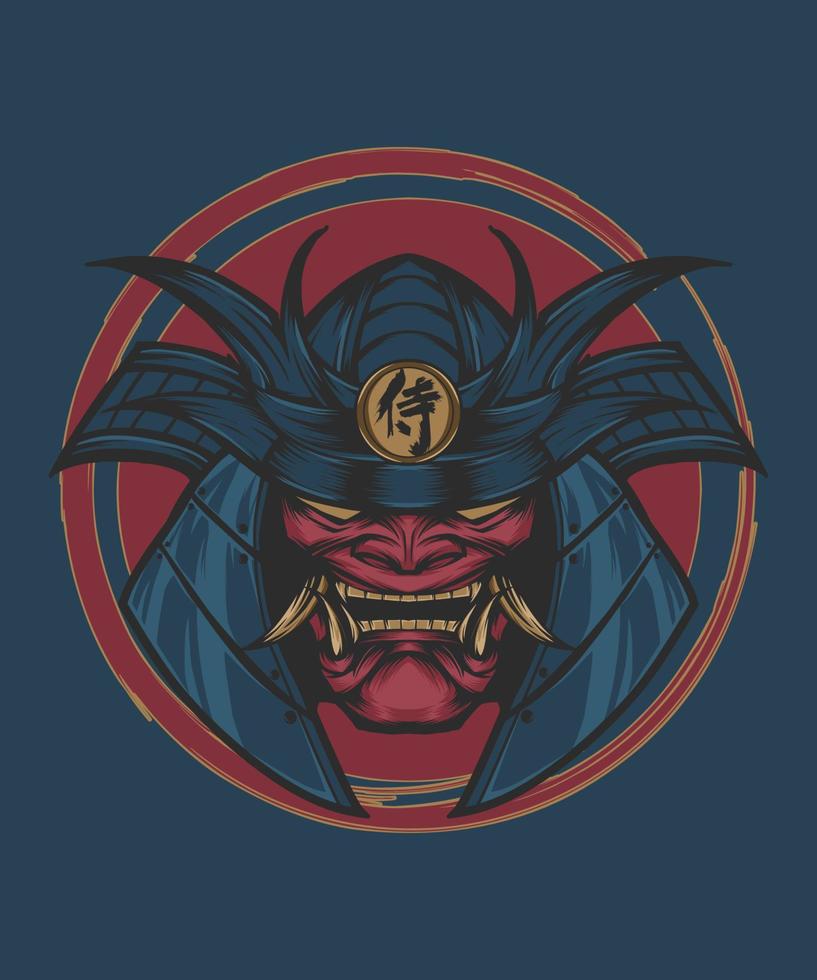 samurai, cabeza, mascota, vector, ilustración vector