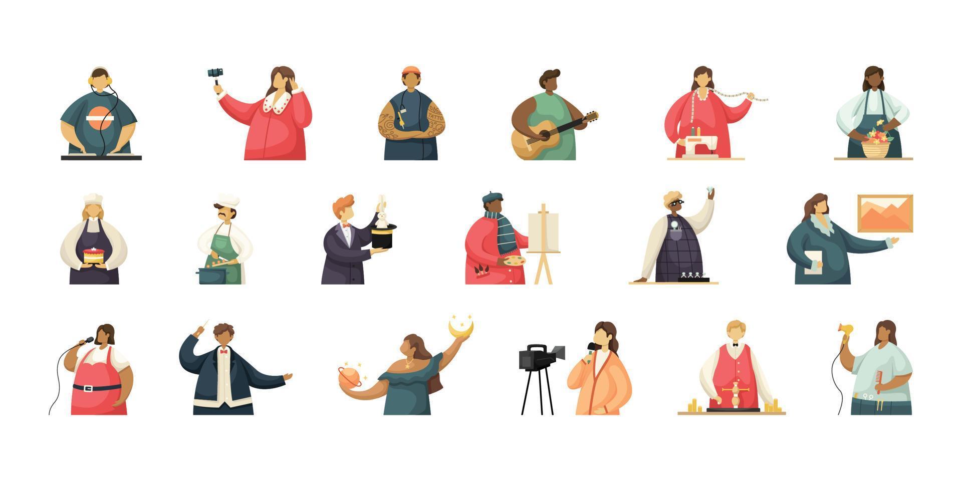 Vector set of illustrations of professional creative workers. Flat style