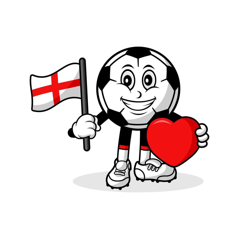 mascota dibujos animados fútbol amor inglaterra bandera diseño vector