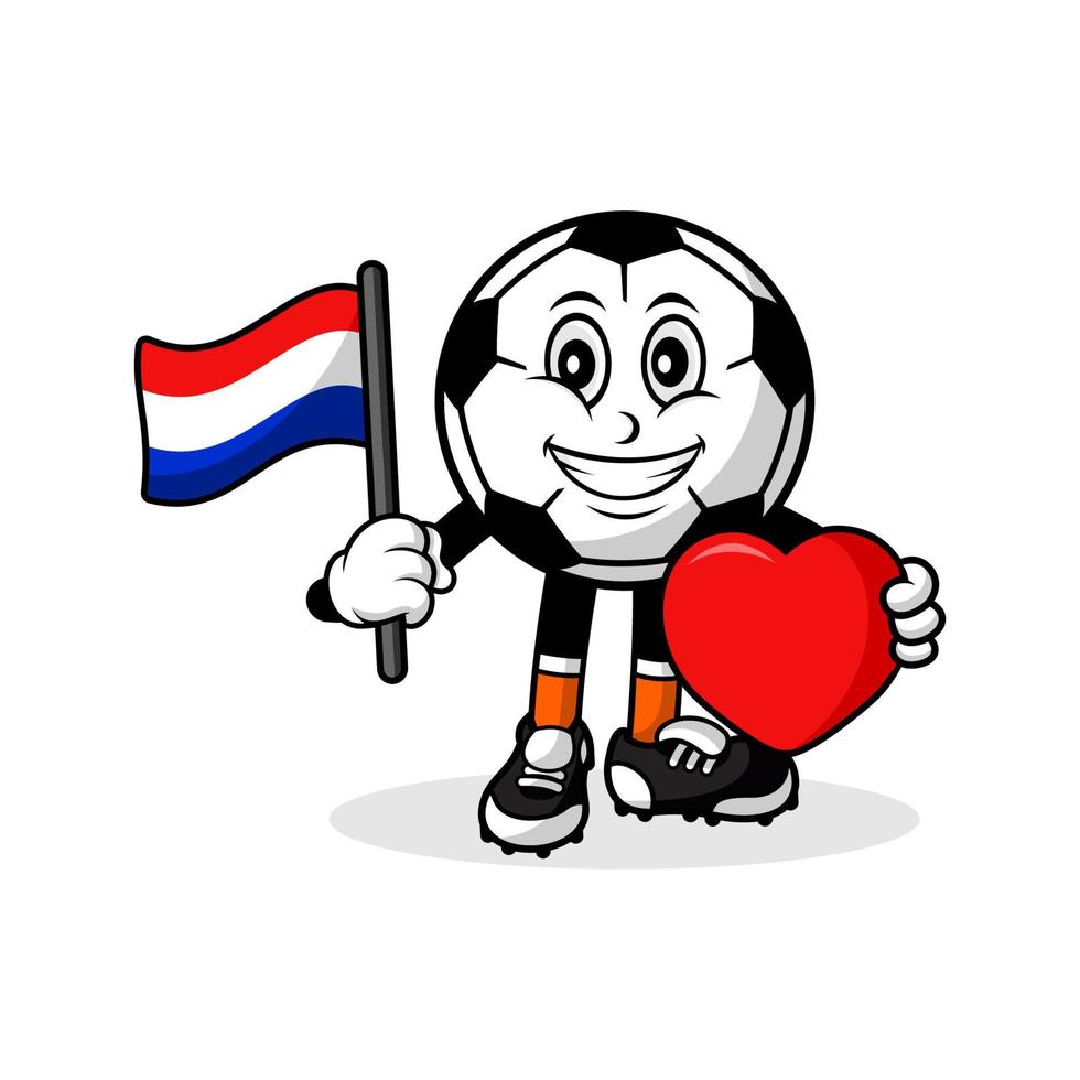 Mascot cartoon football love netherland flag design vector