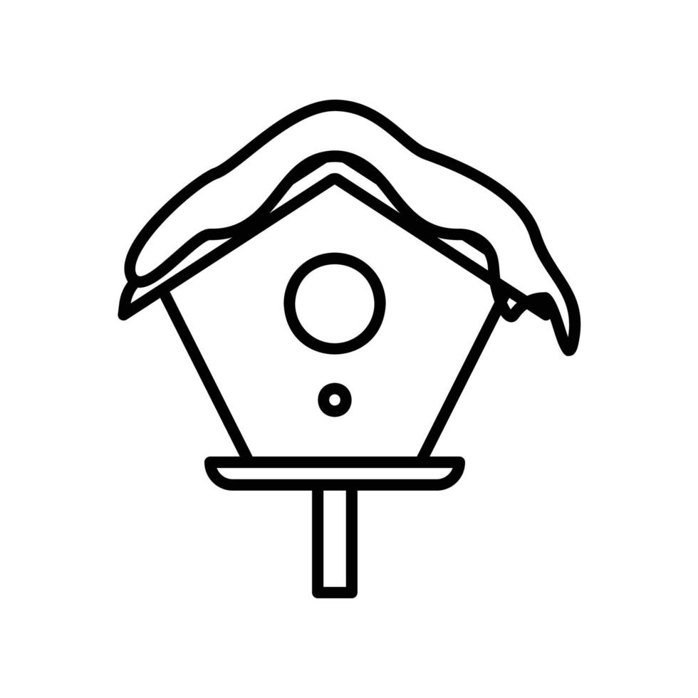 Birdhouse icon with pile of snow in black outline style vector