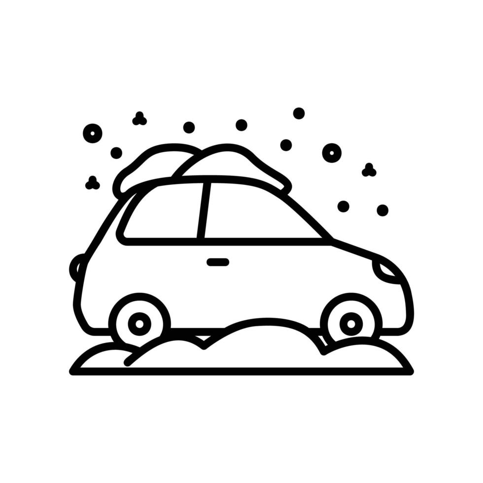 Car icon with snowfall and snow pile in black outline style vector