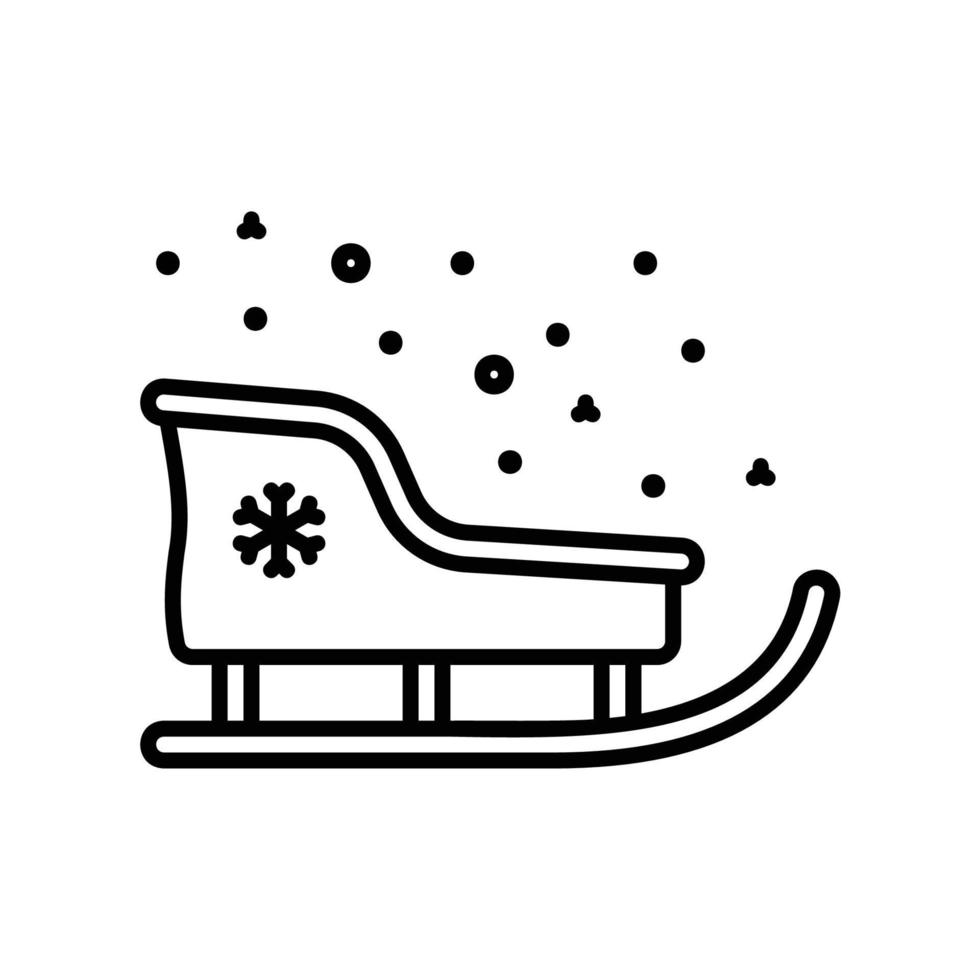 Ice sled icon with snowflake in black outline style vector