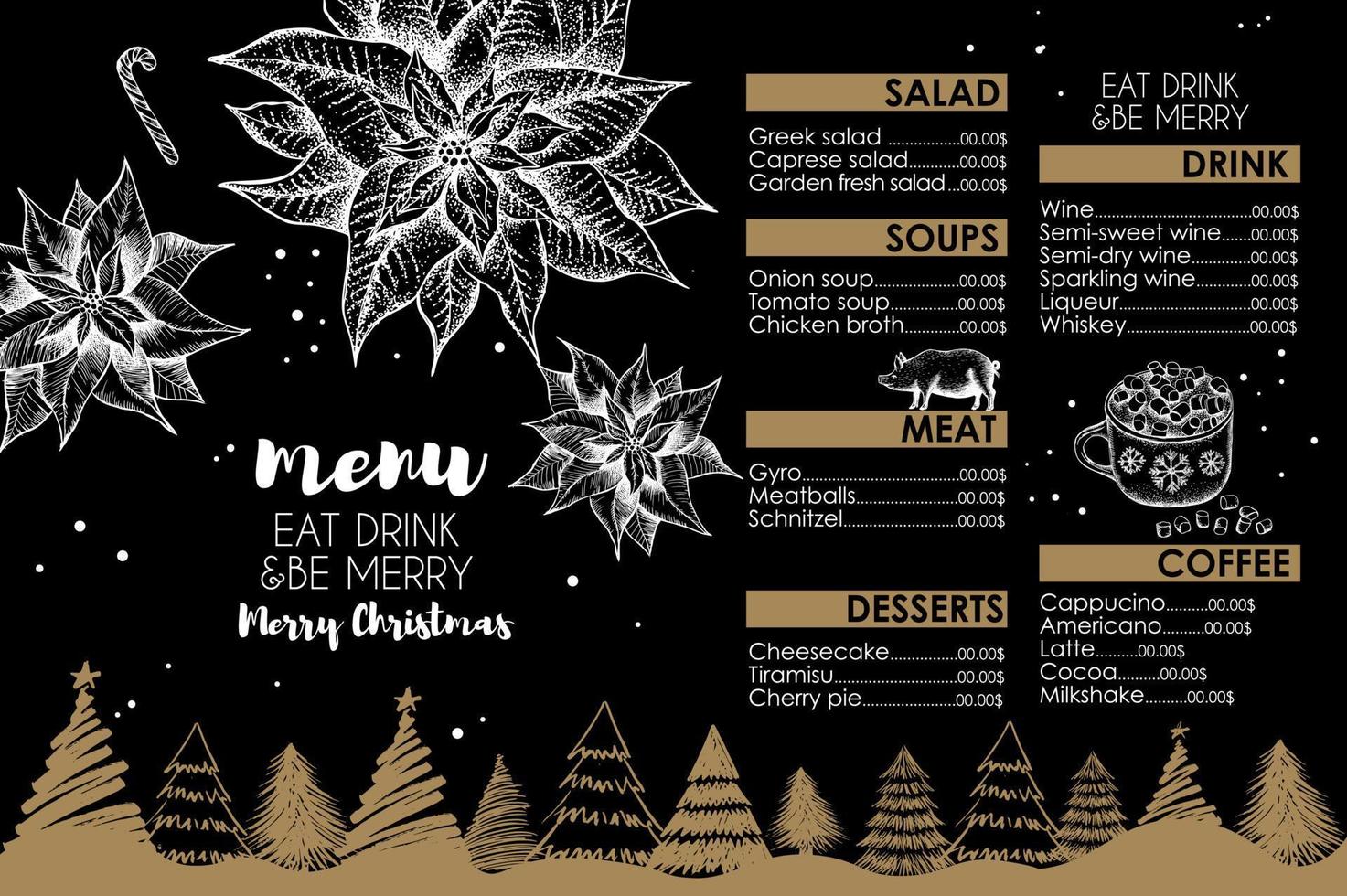 Christmas menu. Design template. Vector hand drawn illustration.