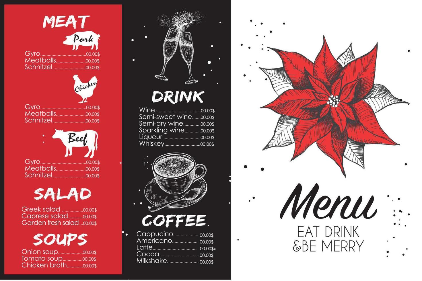 Christmas menu. Design template. Vector hand drawn illustration.