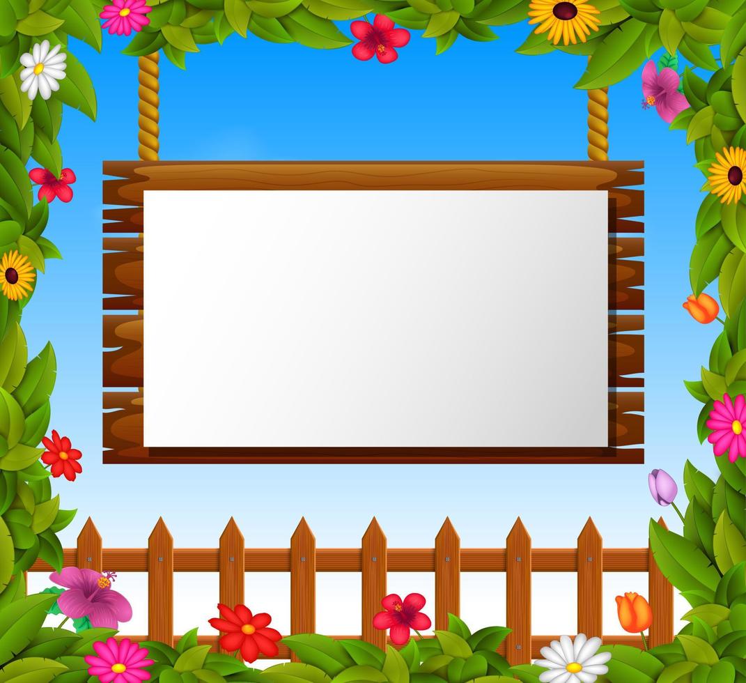 Empty paper blank on wooden signboard in the garden vector