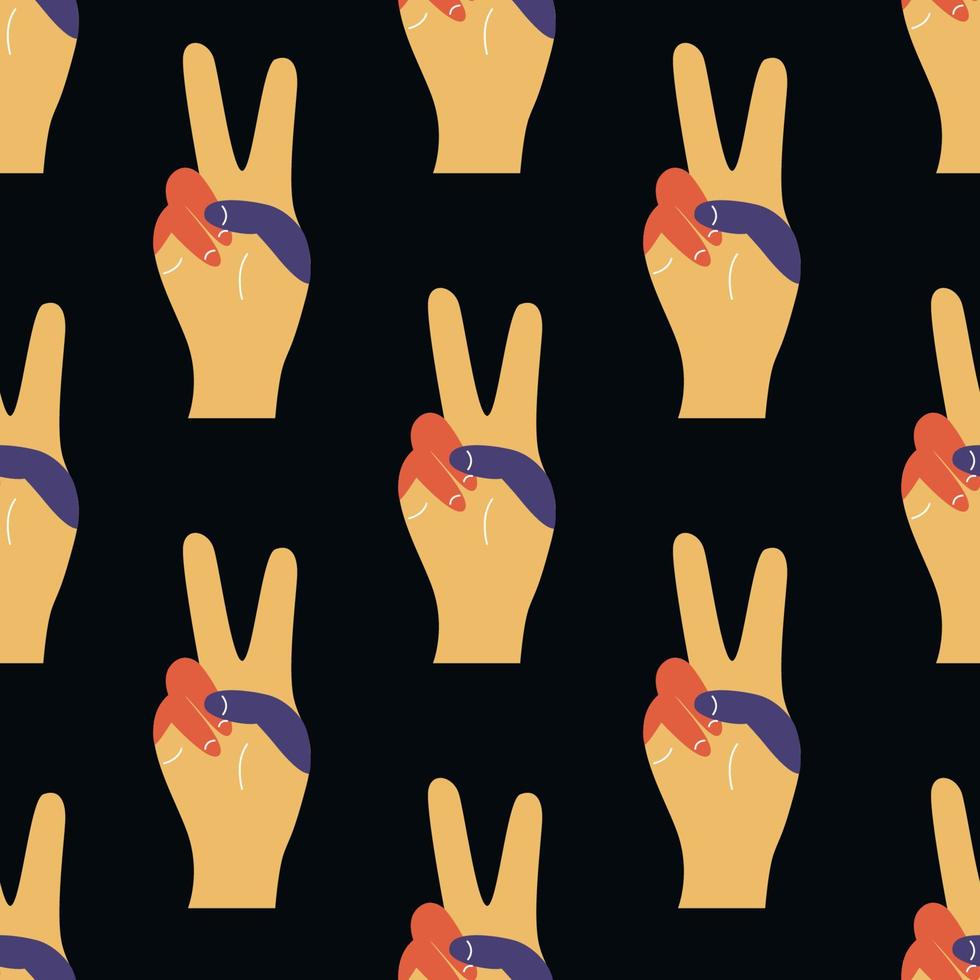 Vector flat hand drawn seamless pattern with pacific, peace gesture. Flat vector hippy boho illustration