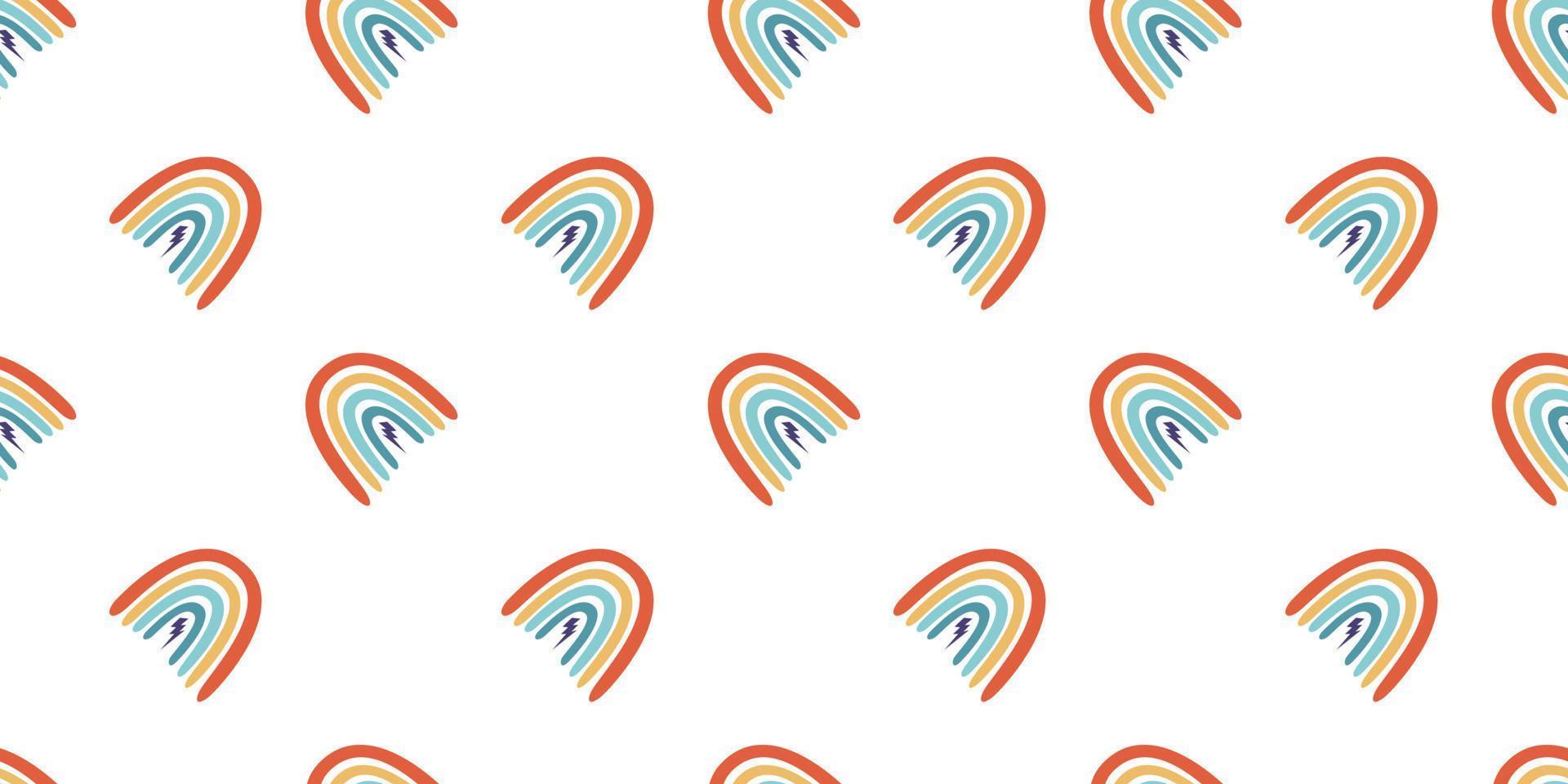 Vector flat hand drawn seamless pattern with cute rainbows. Flat vector hippy boho illustration