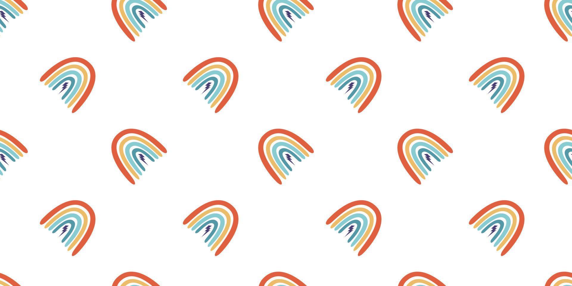 Vector flat hand drawn seamless pattern with cute rainbows. Flat vector hippy boho illustration