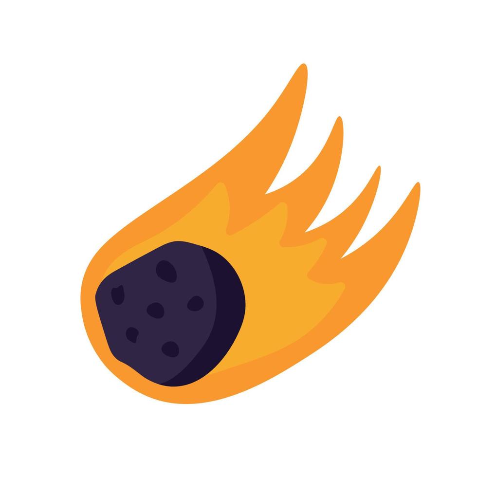 gran meteorito con una cola ardiente sobre un fondo blanco. sistema solar sobre un fondo blanco. ilustración vectorial en estilo de dibujos animados para niños. icono del planeta. vector