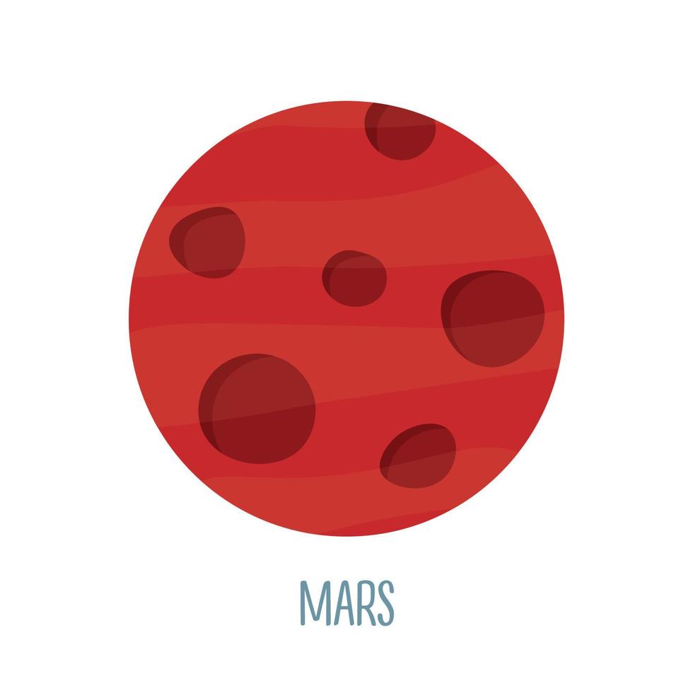 Planet Mars on a white background. Vector illustration in cartoon style for children. Icon of planet