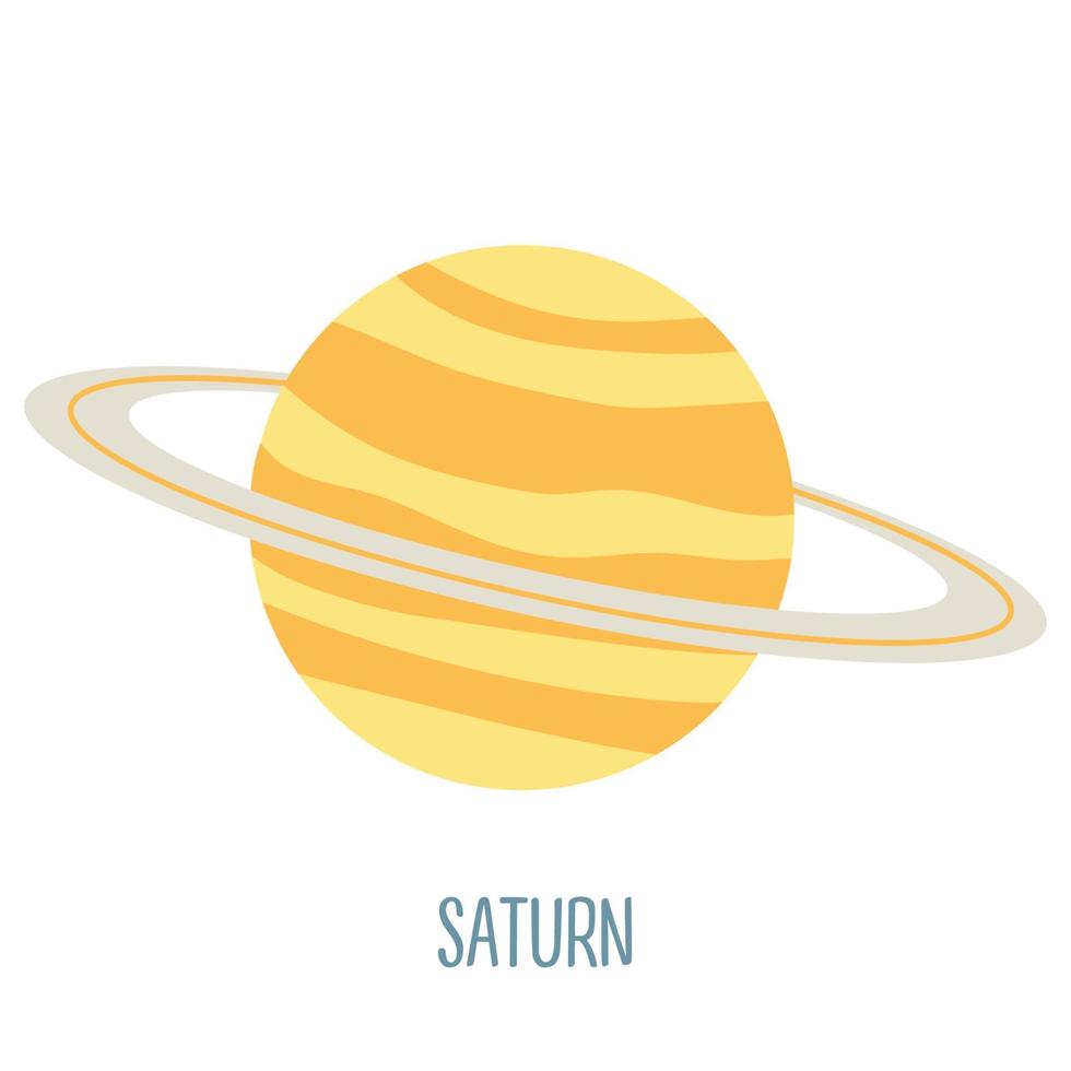 Saturn. Planet of the solar system on a white background. Vector illustration in cartoon style for children. Icon of the planet