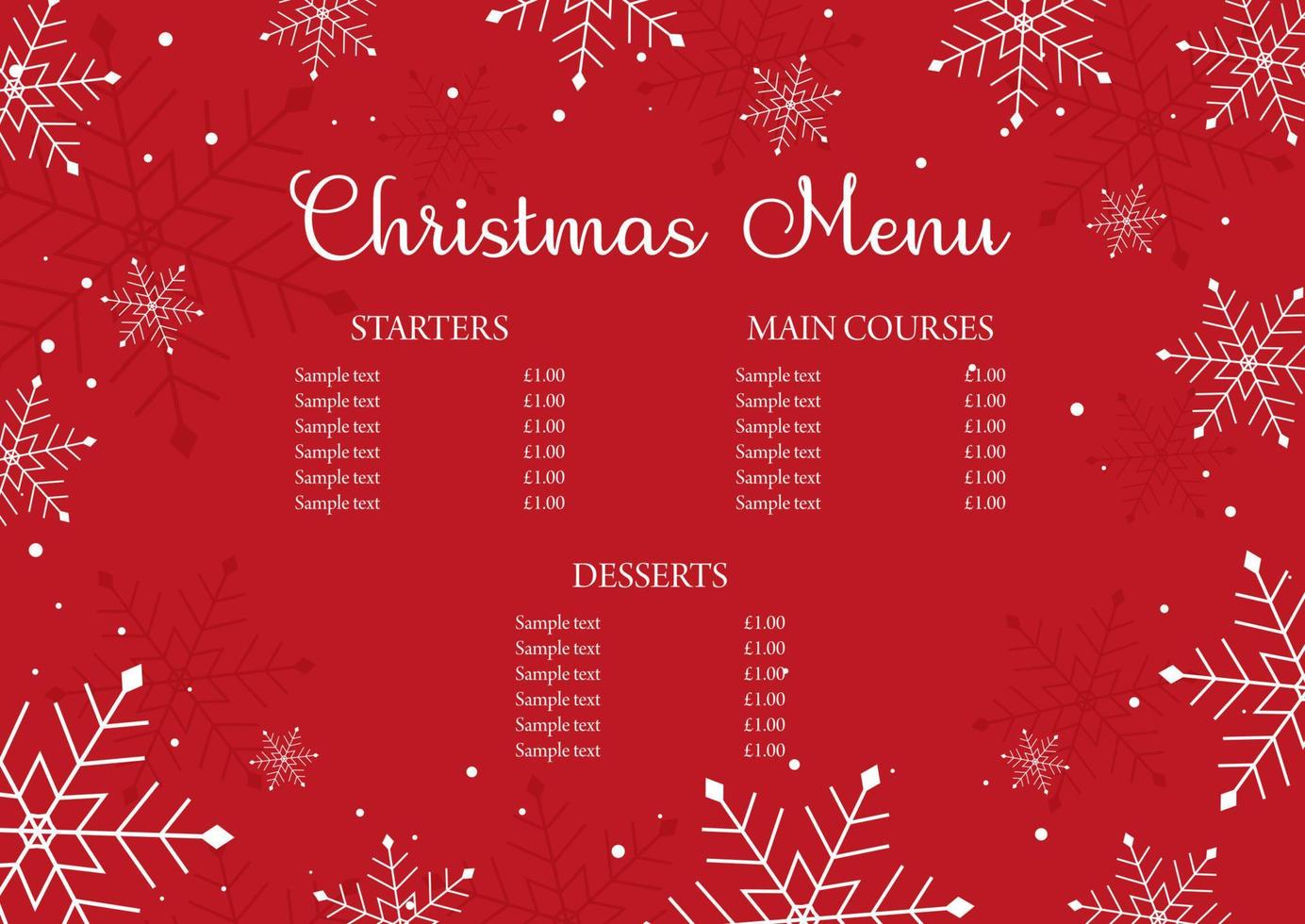 christmas menu design with snowflake border vector