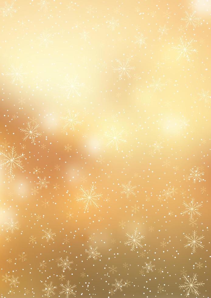 fondo dorado de navidad con copos de nieve cayendo vector