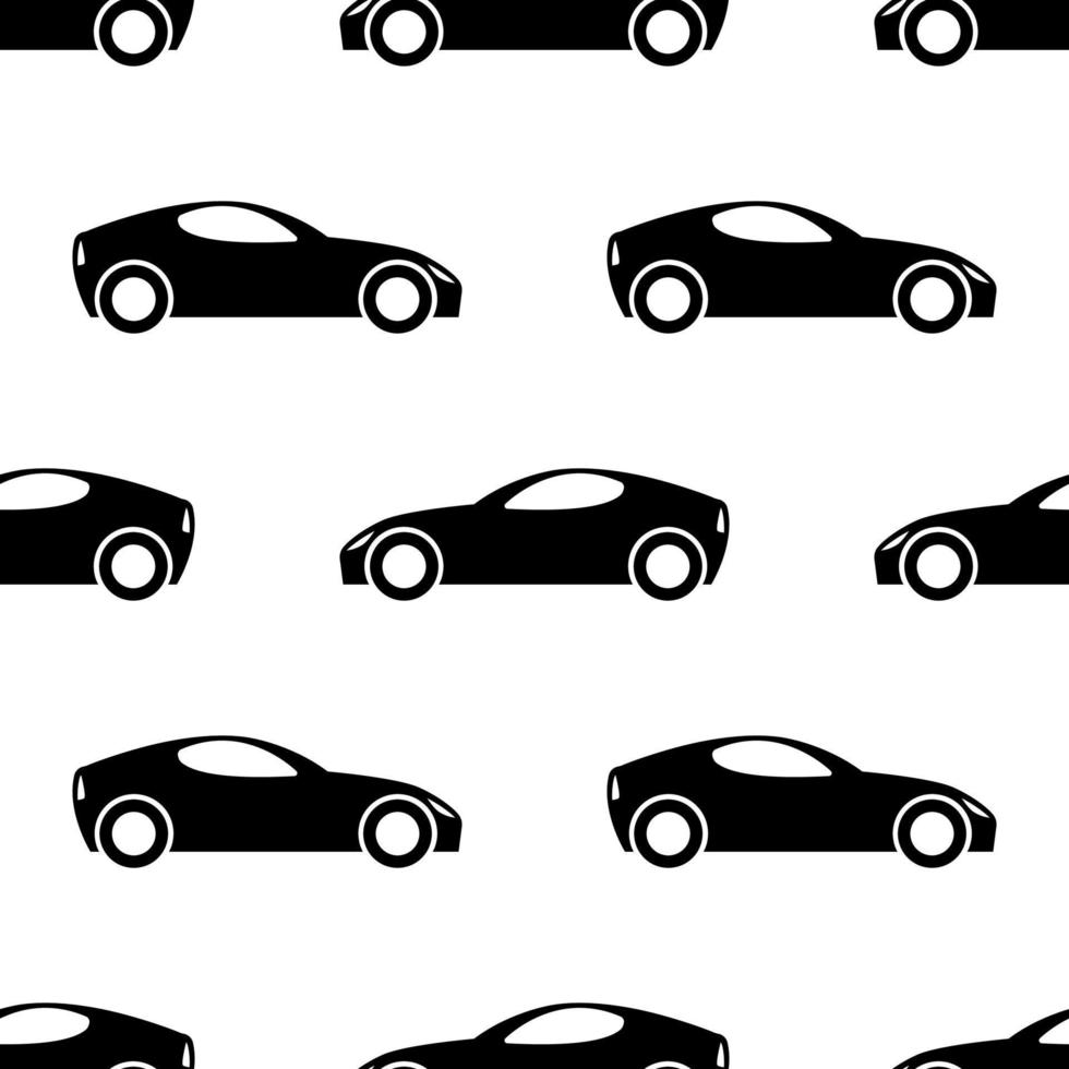 Seamless pattern with black cars on white background. Vector illustration.