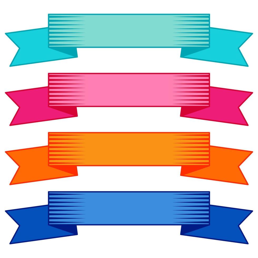 Set of four multicolor ribbons and banners for web design. Great design element isolated on white background. Vector illustration.