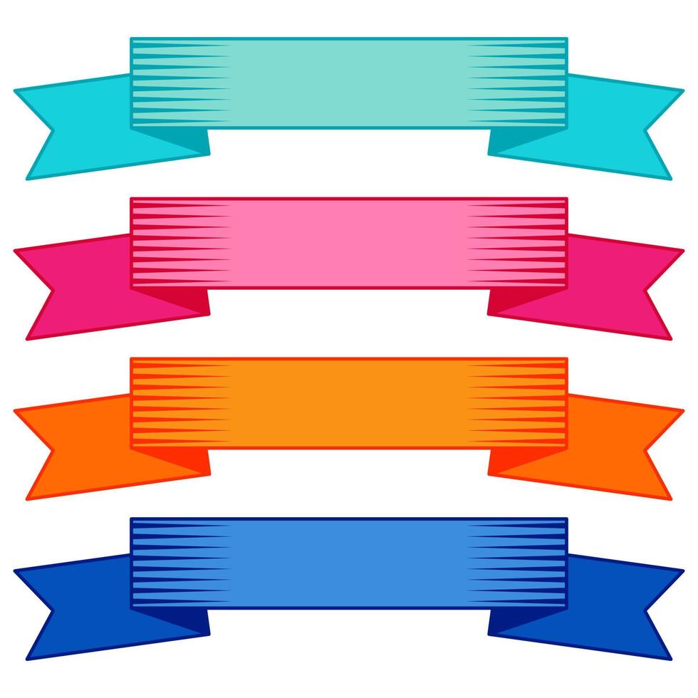 Set of four multicolor ribbons and banners for web design. Great design element isolated on white background. Vector illustration.