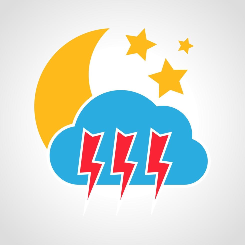 Night thunderstorm weather Icon. Multicolored weather icon on white background. Vector illustration.