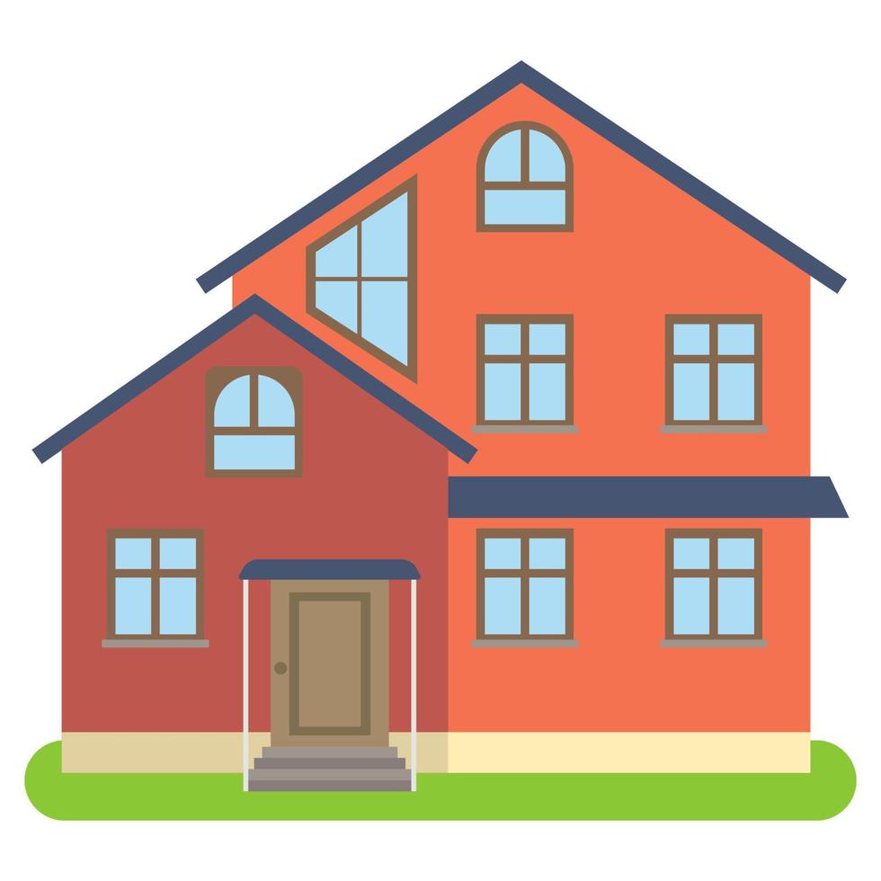 Private house with red walls on a white background. Vector illustration.