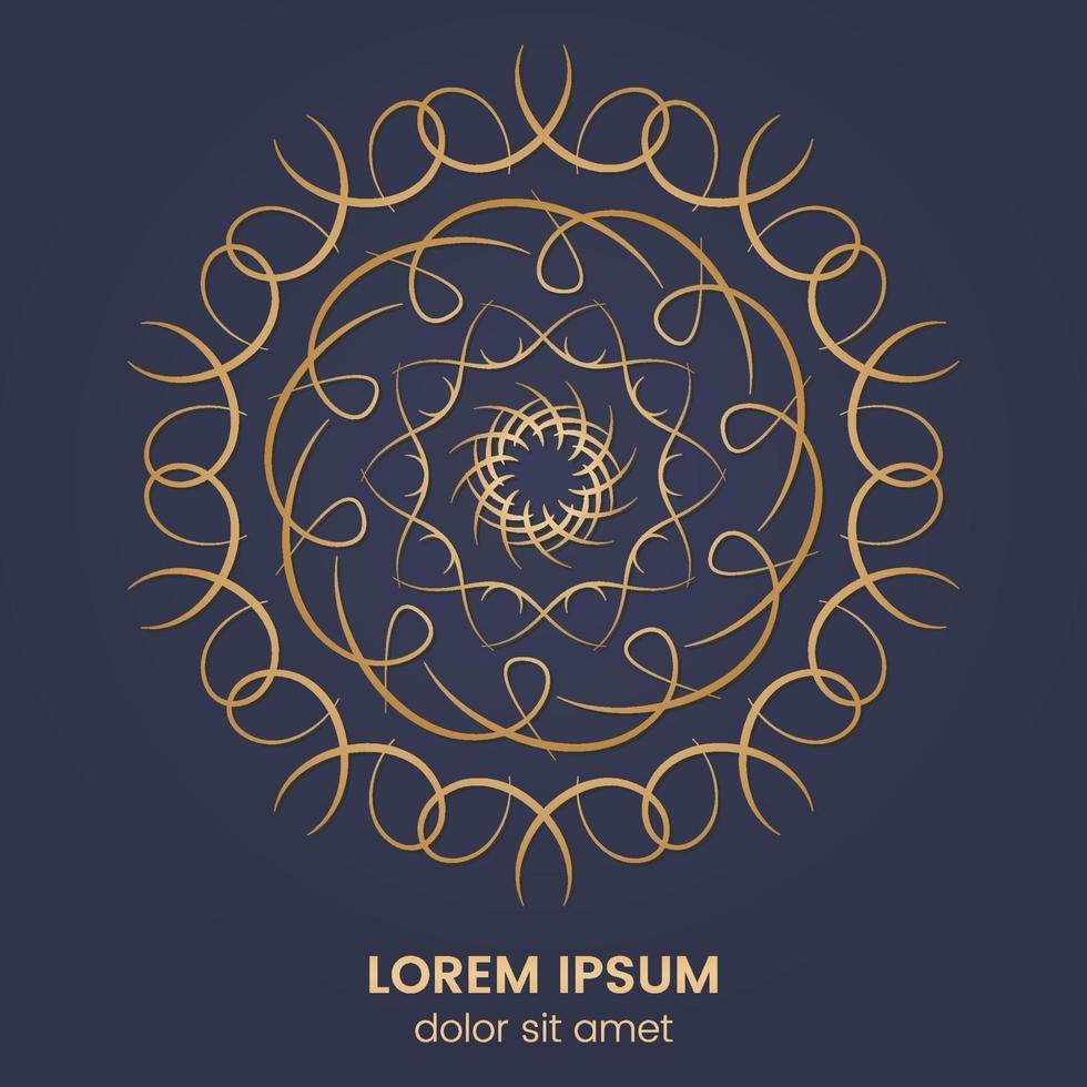 Vintage geometric circular element. Vector gold monogram on dark blue background. Vector illustration