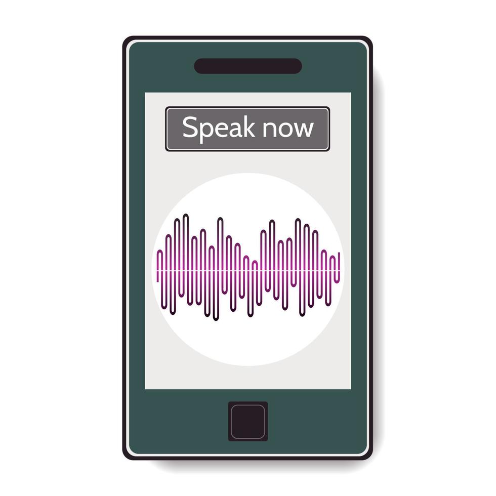 Voice recognition. Mobile phone with program of voice recognition on the screen. Vector illustration.