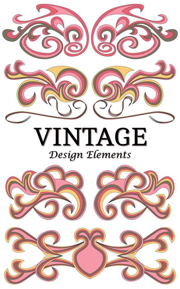 Set of vintage floral elements for design. Calligraphic vector. vector