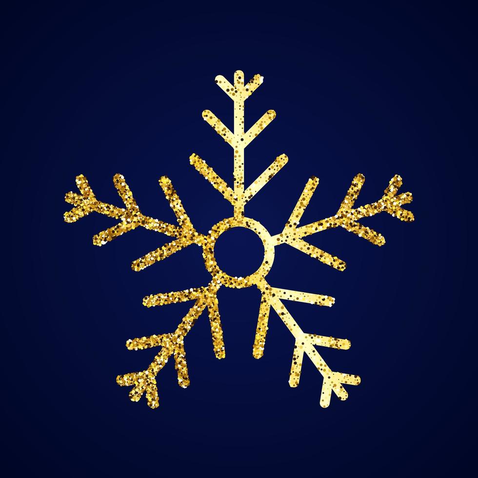 Gold glitter snowflake on dark blue background. Christmas and New Year decoration elements. Vector illustration.