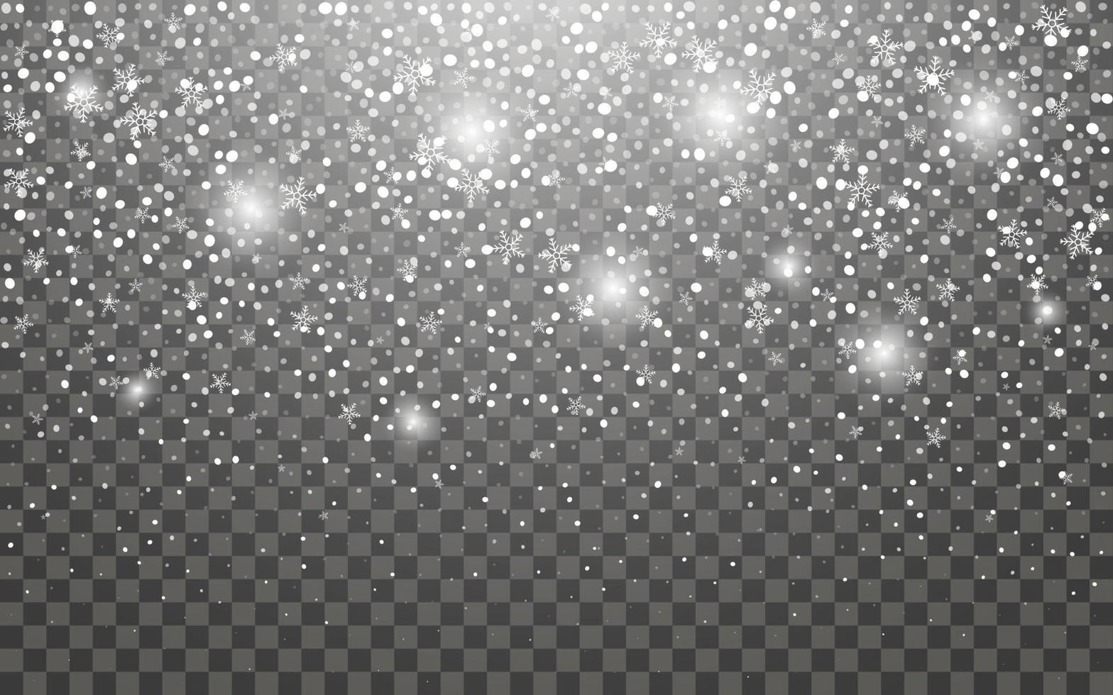 Snowfall and falling snowflakes on dark transparent background. White snowflakes and Christmas snow. Vector illustration