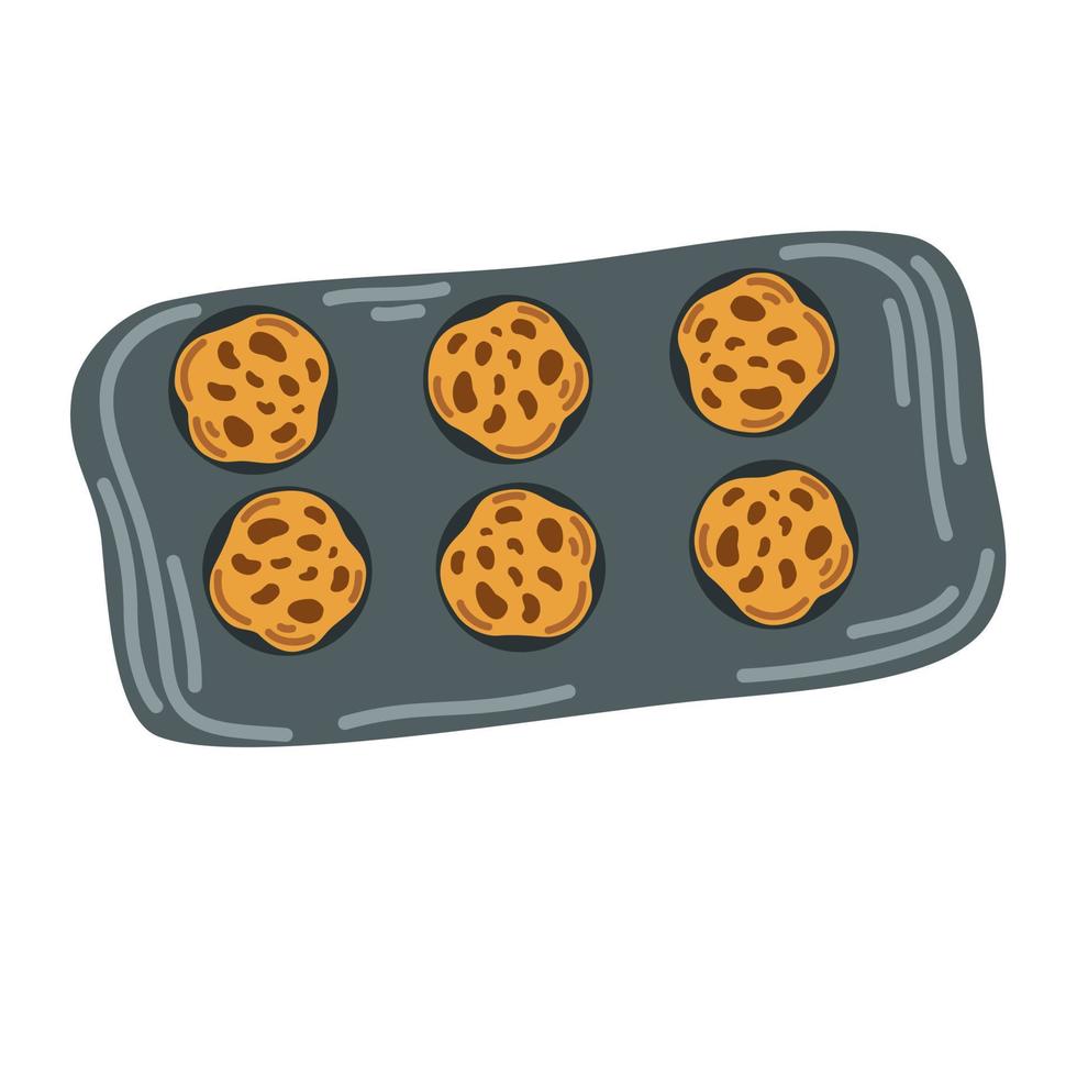 Baking tray with cookies. Making cookies. Christmas sweetness. Hand drawn vector illustration isolated