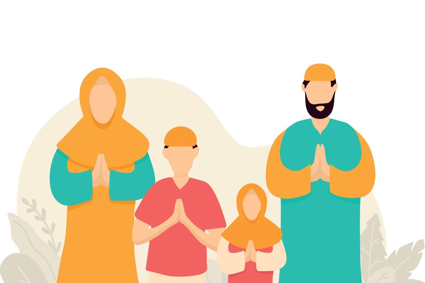 Muslim Activity Vector Illustration. Happy Muslim Family Vector Illustration