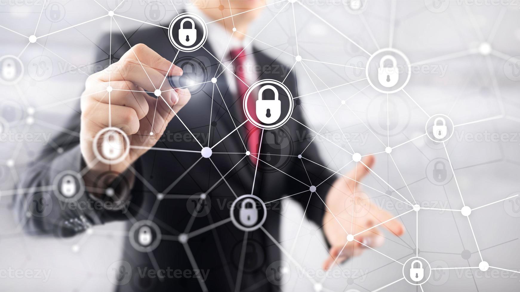 Cyber security, information privacy, data protection concept on modern server room background. Internet and digital technology concept photo