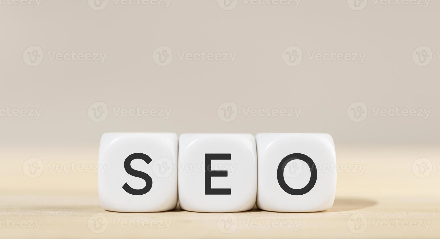 SEO word in white cube blocks. Search Engine Optimization concept photo