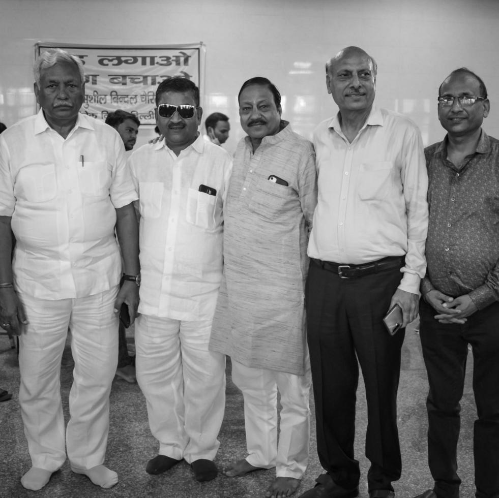 New Delhi, India, June 19 2022 - Ram Niwas Goel in white attire speaker in Delhi Legislative Assembly at Delhi Vidhansabha during Blood donation camp held at Balaji Temple, Vivek Vihar, Delhi, India photo