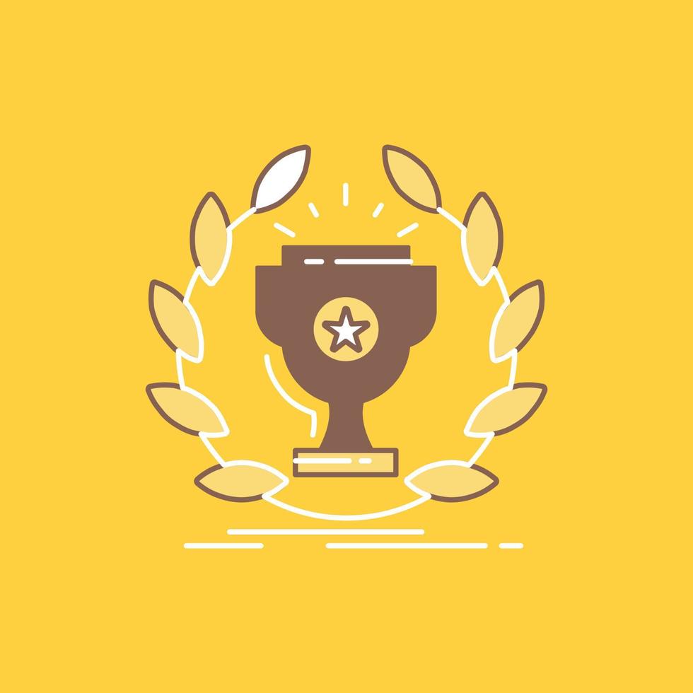 award. cup. prize. reward. victory Flat Line Filled Icon. Beautiful Logo button over yellow background for UI and UX. website or mobile application vector
