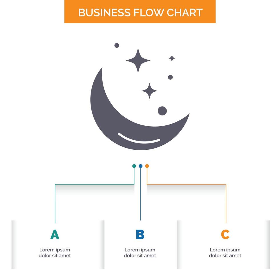 Moon. Night. star. weather. space Business Flow Chart Design with 3 Steps. Glyph Icon For Presentation Background Template Place for text. vector