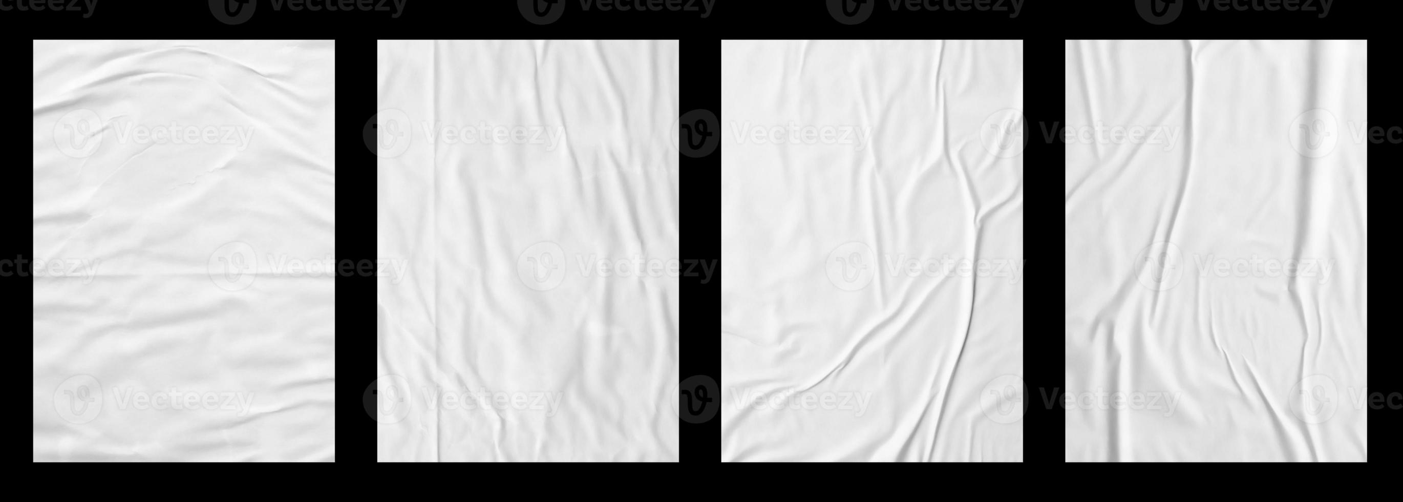 white crumpled and creased paper poster texture set isolated on black background photo