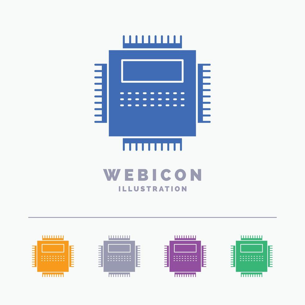 Processor. Hardware. Computer. PC. Technology 5 Color Glyph Web Icon Template isolated on white. Vector illustration