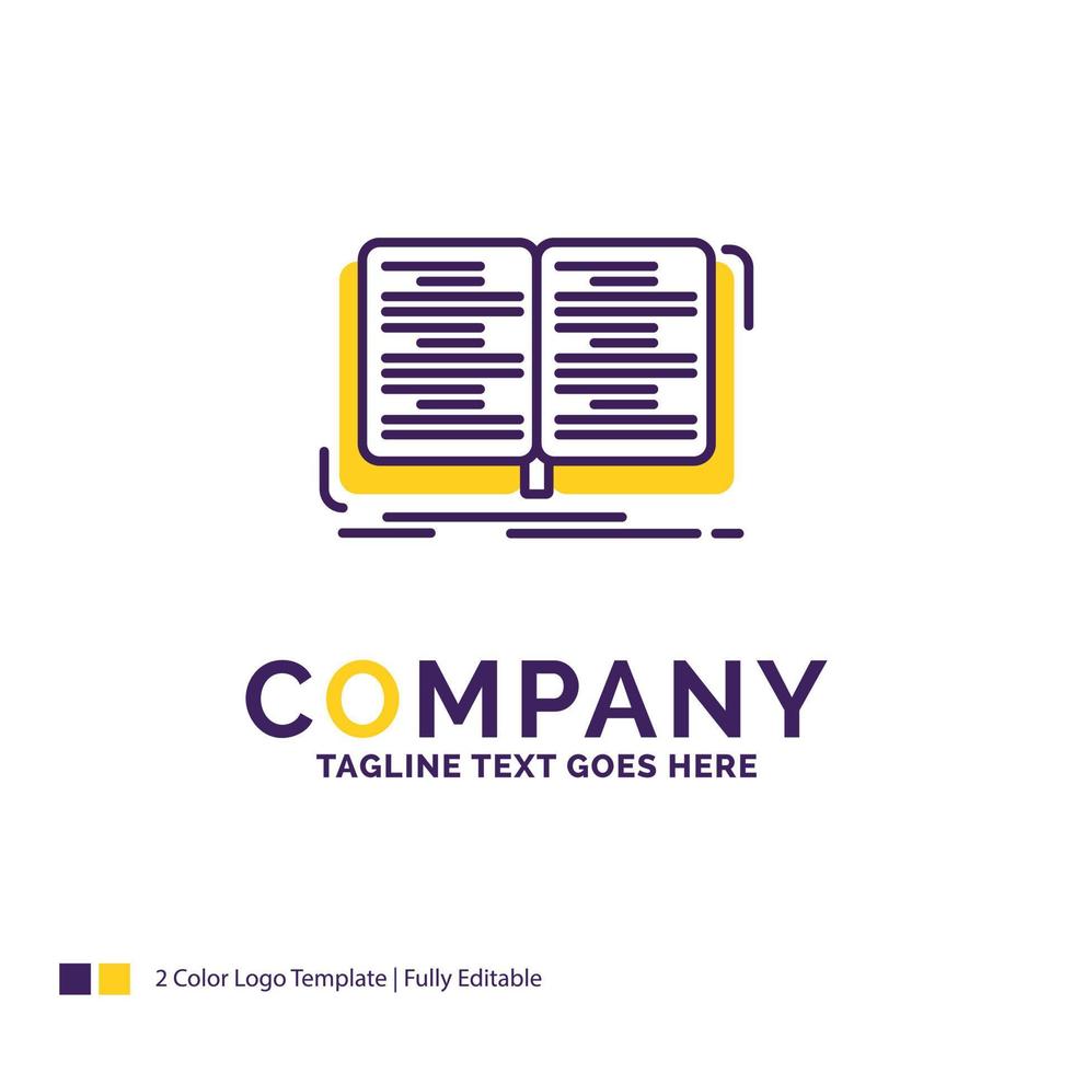 Company Name Logo Design For book. education. lesson. study. Purple and yellow Brand Name Design with place for Tagline. Creative Logo template for Small and Large Business. vector