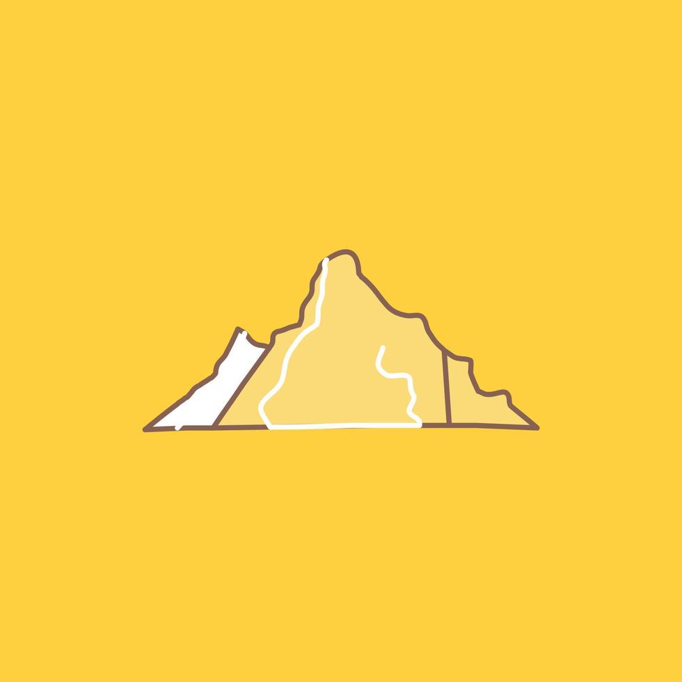 Cerro. paisaje. naturaleza. montaña. icono lleno de línea plana de escena. hermoso botón de logotipo sobre fondo amarillo para ui y ux. sitio web o aplicación móvil vector