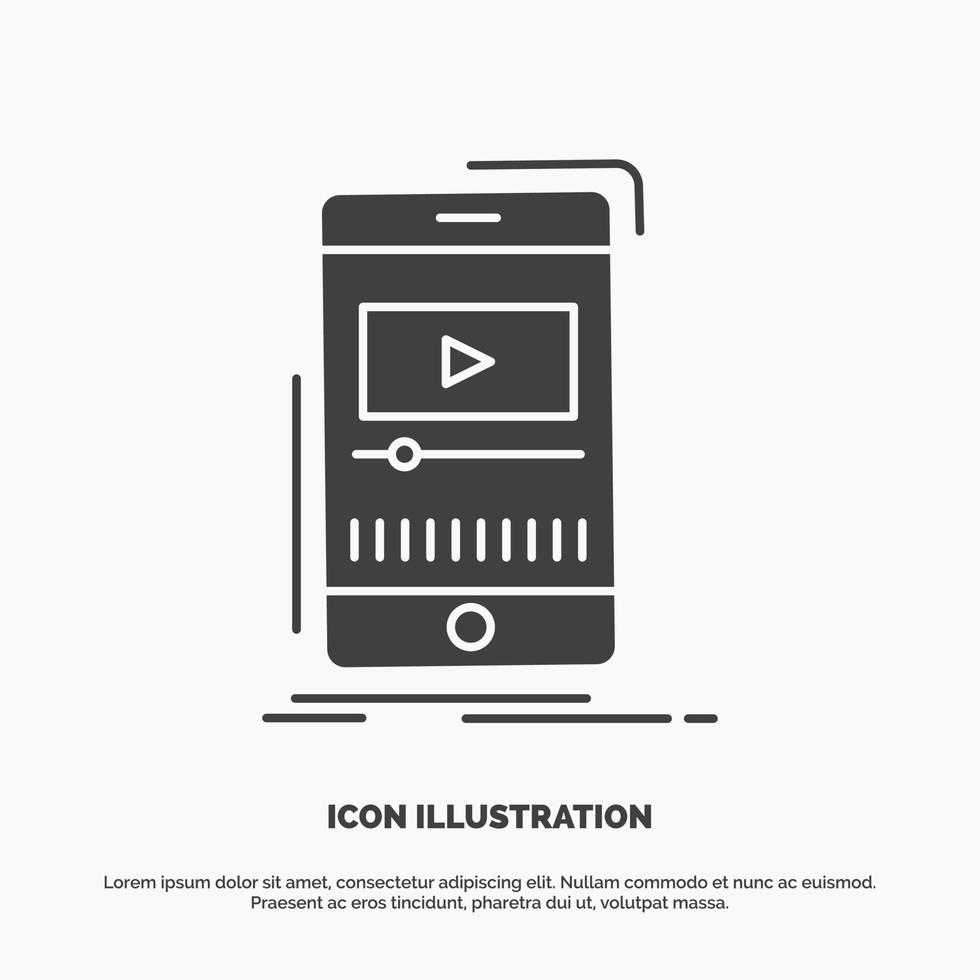 medios de comunicación. música. jugador. video. icono móvil. símbolo gris vectorial de glifo para ui y ux. sitio web o aplicación móvil vector