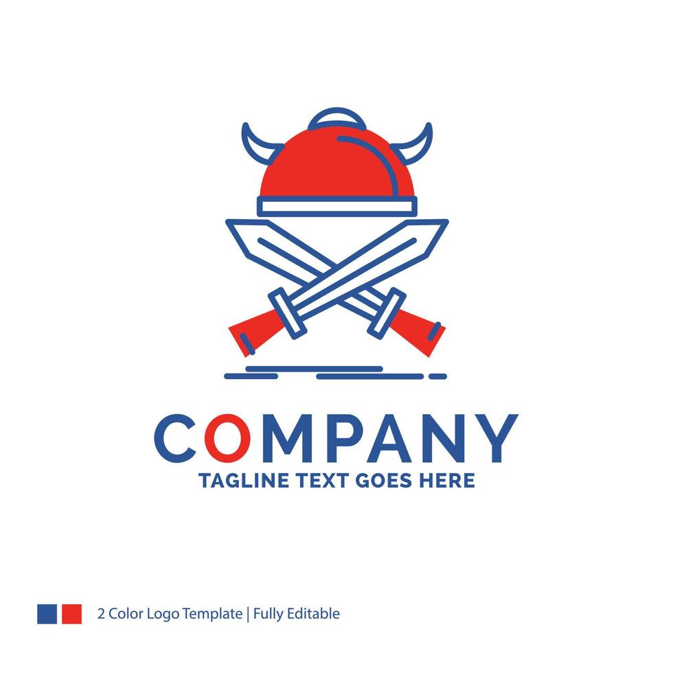 Company Name Logo Design For battle. emblem. viking. warrior. swords. Blue and red Brand Name Design with place for Tagline. Abstract Creative Logo template for Small and Large Business. vector