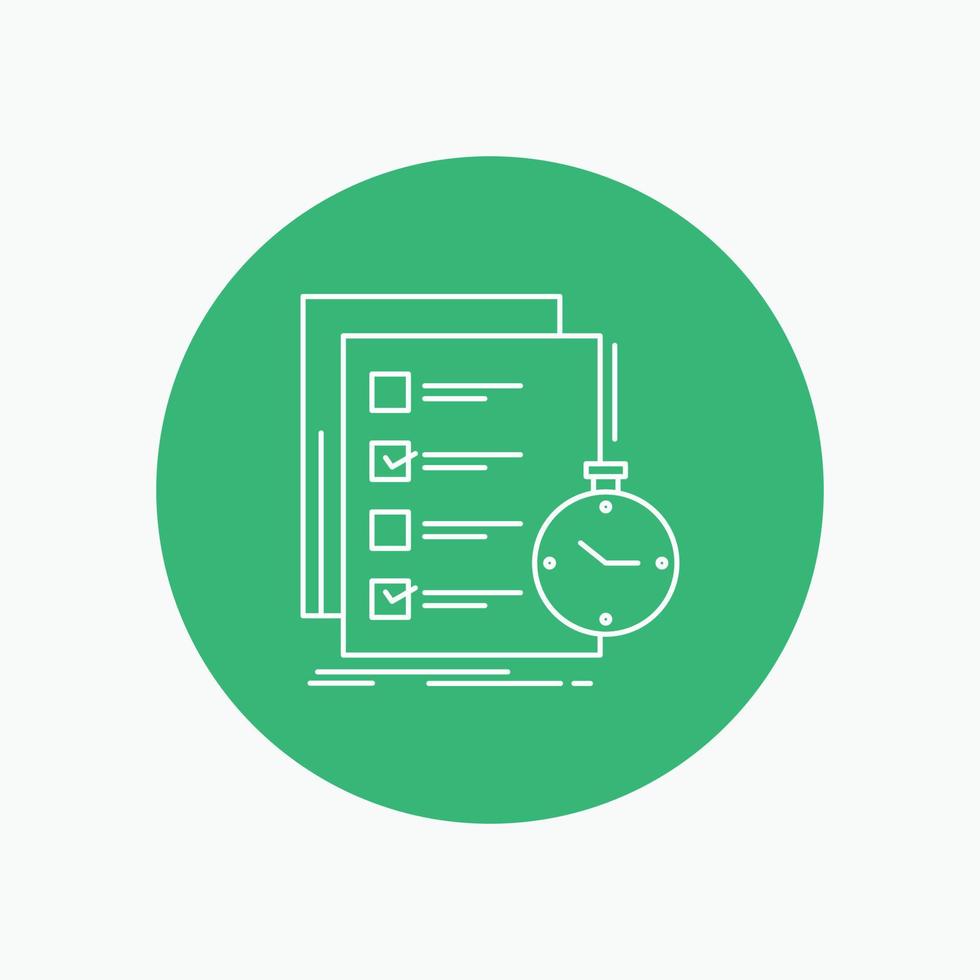 todo. task. list. check. time White Line Icon in Circle background. vector icon illustration