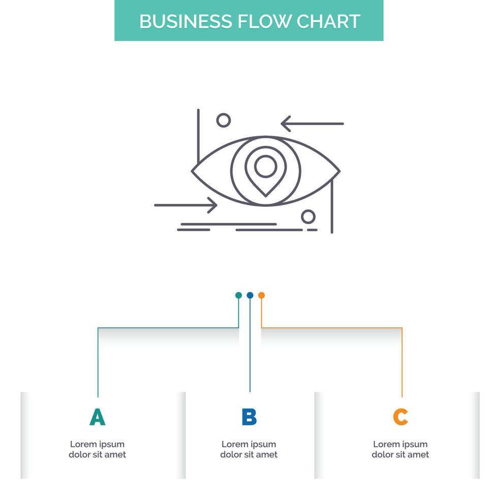 Advanced. future. gen. science. technology. eye Business Flow Chart Design with 3 Steps. Line Icon For Presentation Background Template Place for text vector