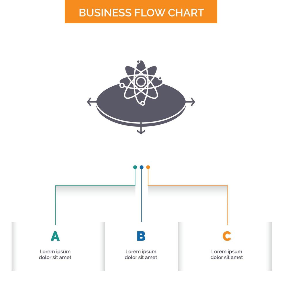 negocio. concepto. ocurrencia. innovación. diseño de diagrama de flujo de negocios ligero con 3 pasos. icono de glifo para el lugar de plantilla de fondo de presentación para texto. vector