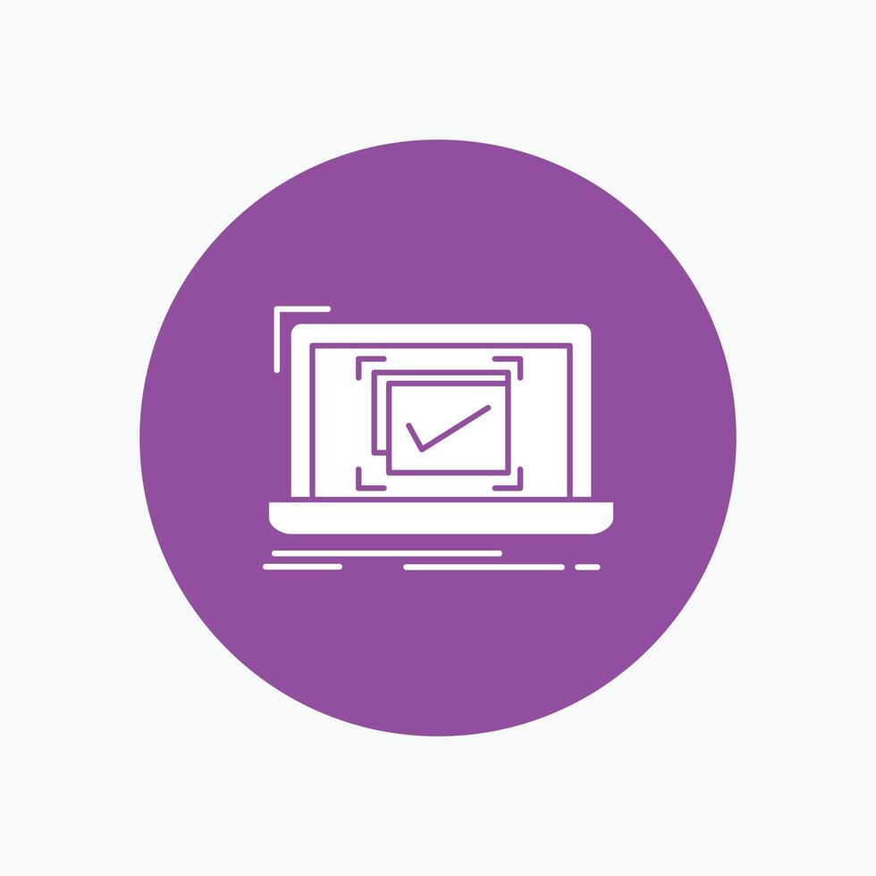 system. monitoring. checklist. Good. OK White Glyph Icon in Circle. Vector Button illustration